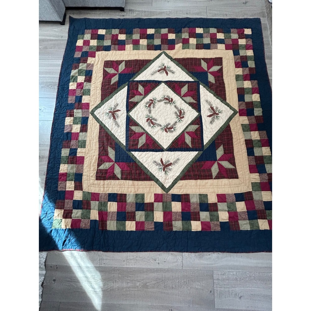 Vintage Handmade Rustic Pinecone Patchwork Quilt |‎ Queen Size
